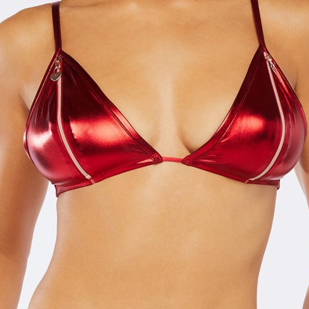 Savage X Fenty Adam Selman collab Locket Down red Bra and Garter lingerie set